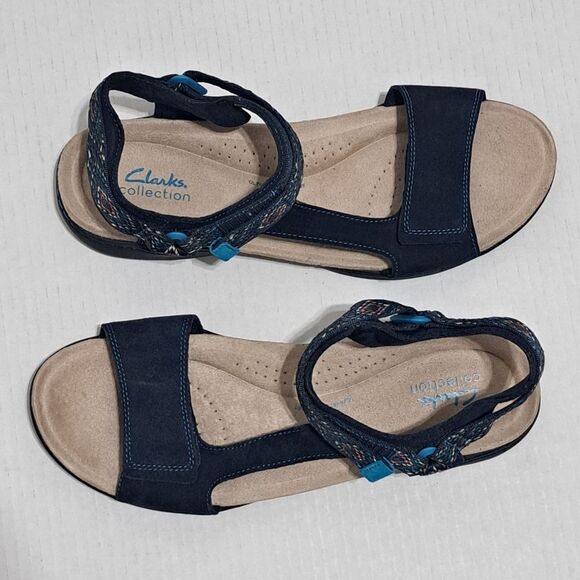 Clarks Amanda Step Riptape Summer Comfy Sandals  Navy Suede Size 11 - Picture 13 of 13